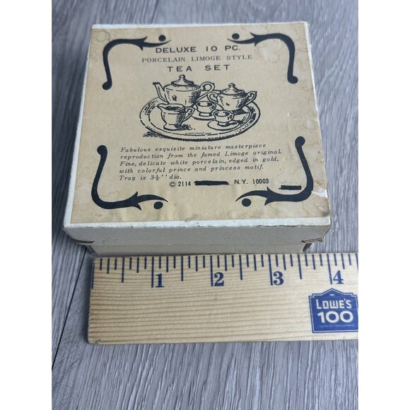 Vintage Limoges Style Miniature Tea Set Porcelain w/Courting Couple 10-pc + Box - Picture 7 of 7